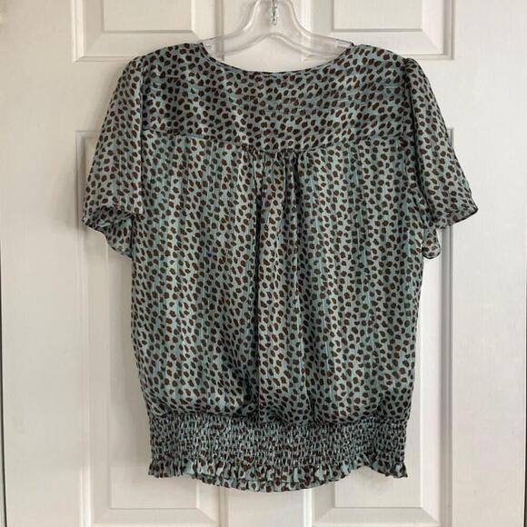 Laura Petites Teal Animal Print Metallic Short Sleeve Blouse 8 - Picture 9 of 15
